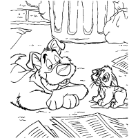 A coloring page of oliver and company